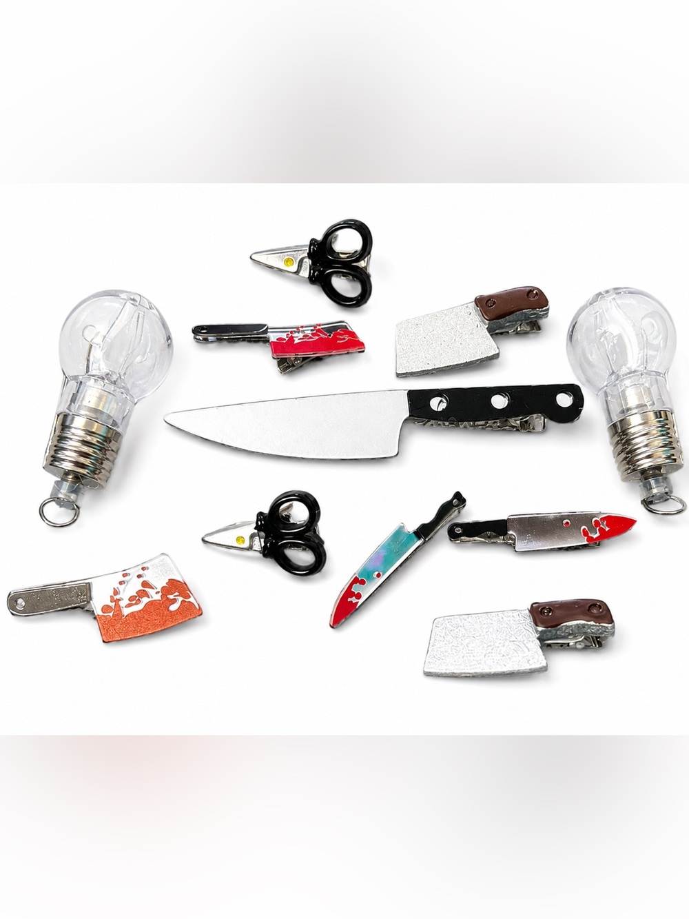 Novelty Horror Kitchen Hair Clip Barrette Lot Knives Scissors Light Bulbs